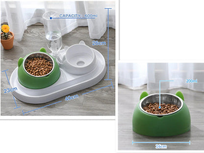 Stainless steel pet bowl with 15° tilt for cervical spine health, available in multiple colors