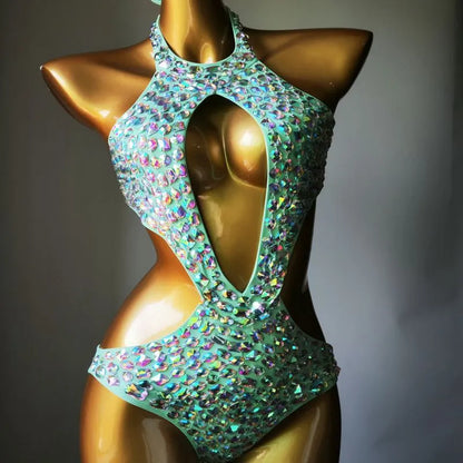 Mesh diamond pattern one-piece swimsuit in nylon with polyester lining