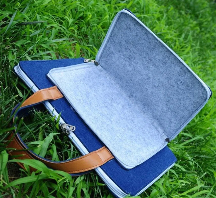 Felt laptop bag 14 inch 28x38cm handheld computer case with zip in navy blue grey sky blue