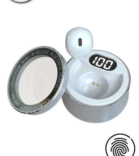 Invisible mini in-ear Bluetooth headset with 9mm discreet design in skin tone colour showing flush ear fit