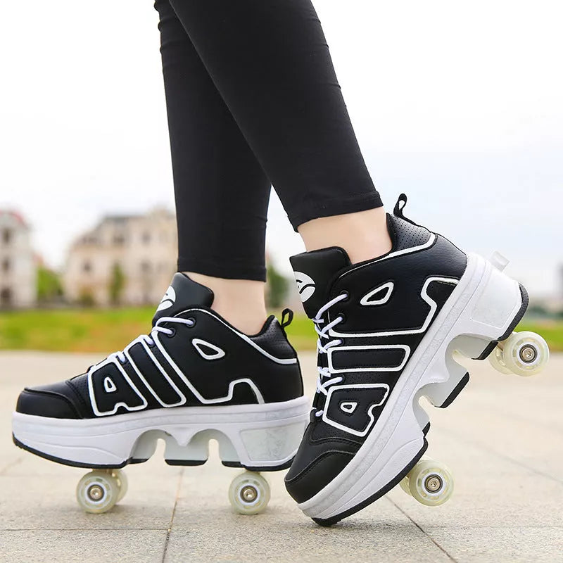 Double wheel row sneakers for boys and girls with PU wheels in various colors