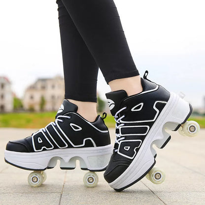 Double wheel row sneakers for boys and girls with PU wheels in various colors