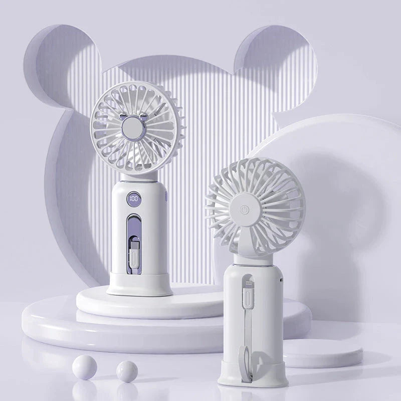 2-in-1 Handheld Fan with Power Bank - Adjustable 3-speed wind settings, compact design, and USB charging capabilities for a versatile cooling and power solution
