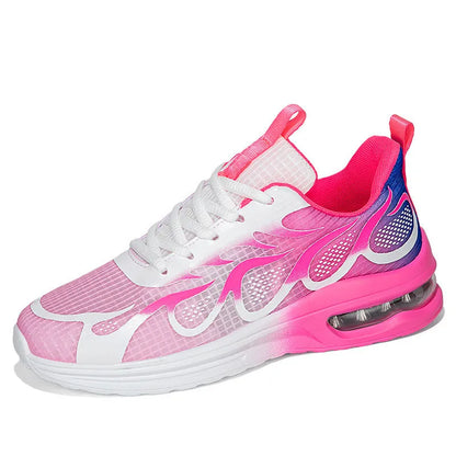 Women's mesh casual sneakers in pink, Plum Red or Moonlight colours with flexible PU soles
