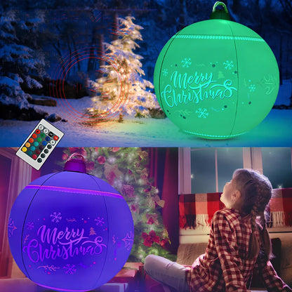 Green 60cm inflatable Christmas ball with LED lights and remote, 0.25mm PVC for outdoor use, diameter 60cm