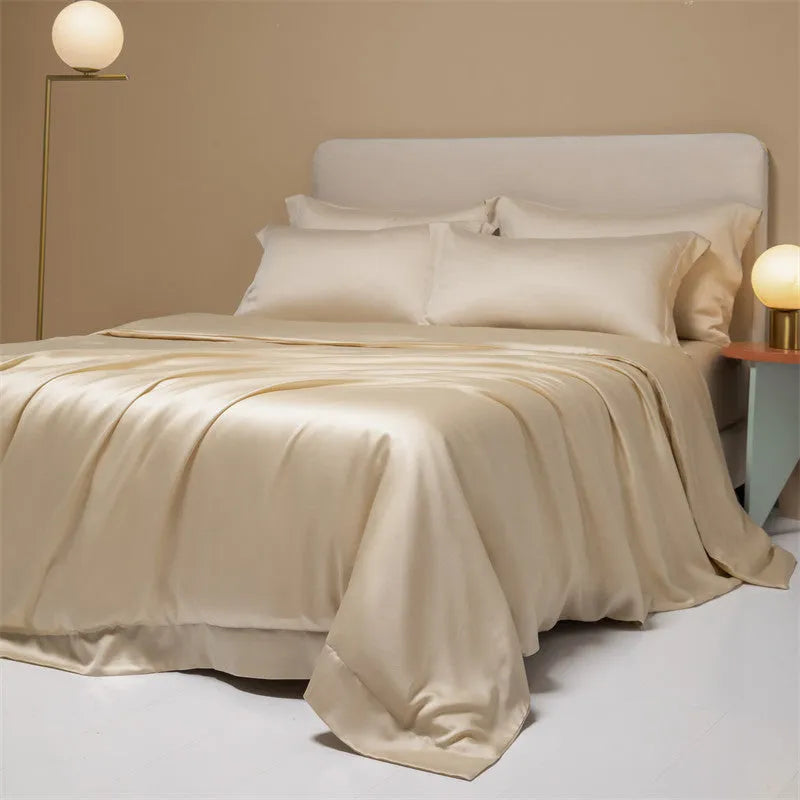 Luxury Lenzing Tencel quilt sheets set in Aurora Blue with 200 thread count twill weave and UK sizing
