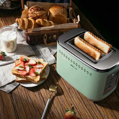 Morning mist green teddy bear toaster measuring 285mm wide with two bread slots and compact design