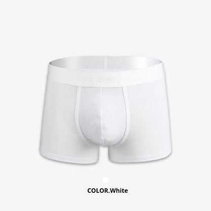 Men's solid colour cotton boxer shorts showing available colours: black, white, silver grey, light green