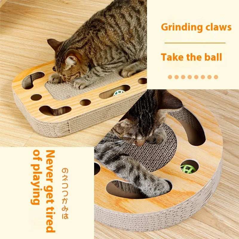 Corrugated paper cat scratching board with round ball toy in multiple style options