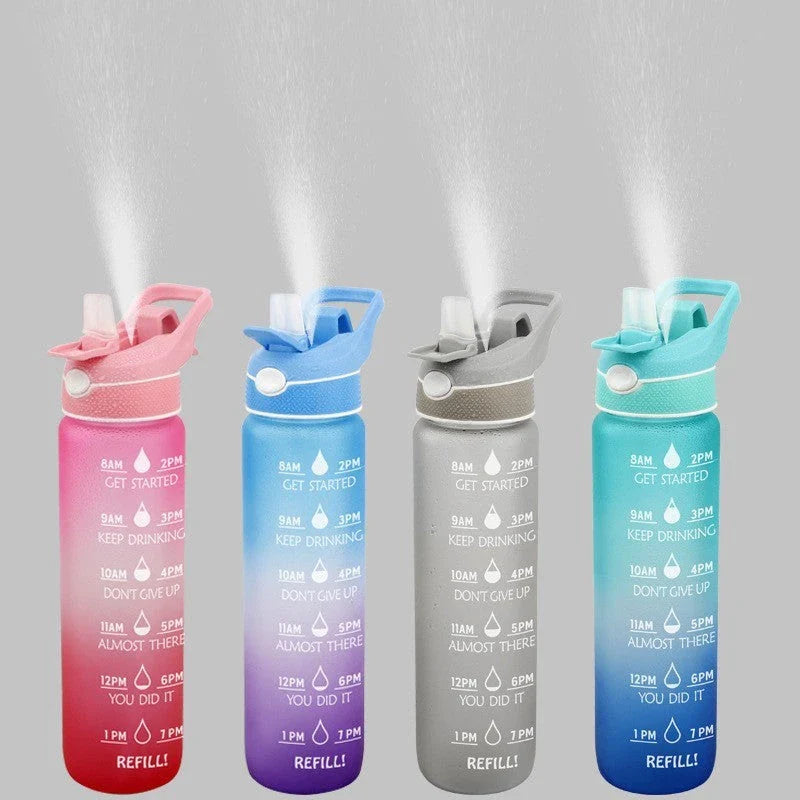 Innovative sports water bottle with one-touch opening, anti-choking straw, and time-marking feature for convenient hydration
