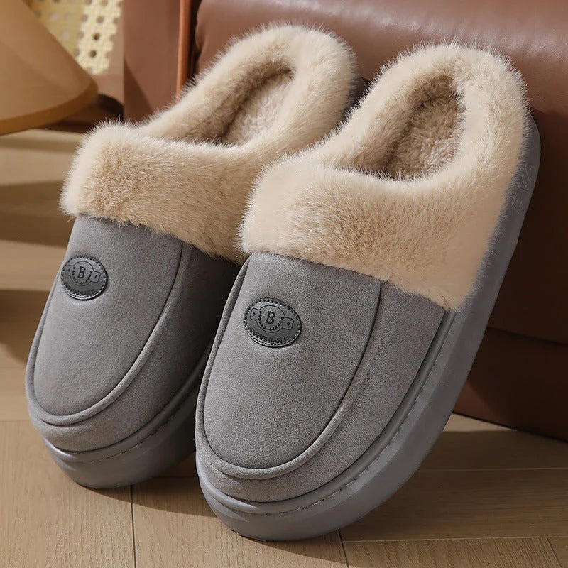 Cozy, plush winter slippers for men in various colors with non-slip rubber soles