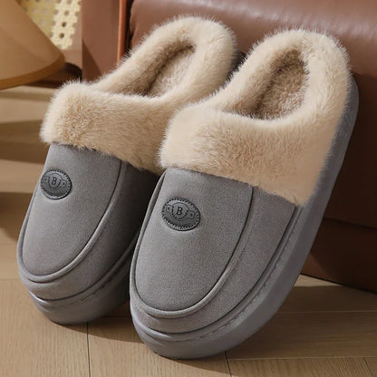Cozy, plush winter slippers for men in various colors with non-slip rubber soles