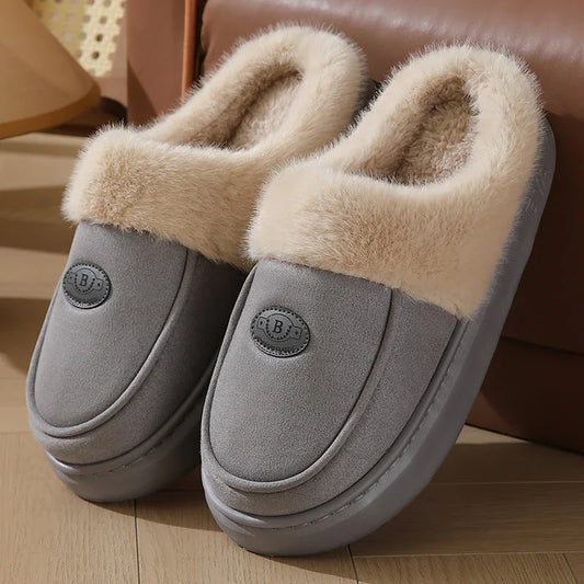 Cozy, plush winter slippers for men in various colors with non-slip rubber soles