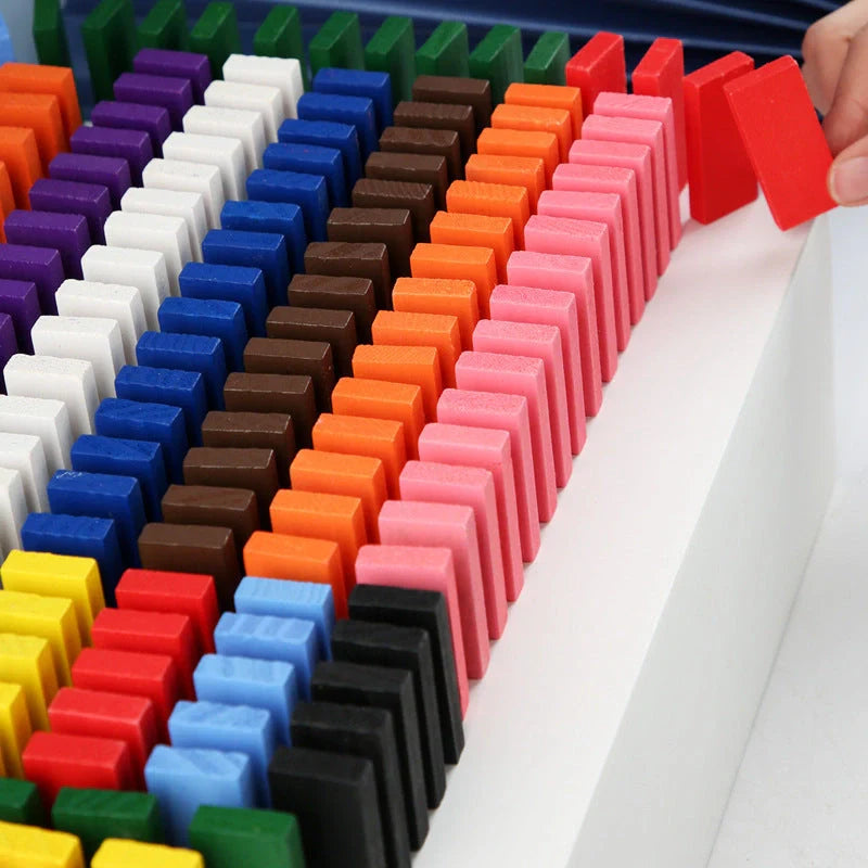 Wooden domino blocks set with 12 bright colors for children's educational play