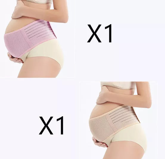 Adjustable mid-pregnancy abdominal support belt in pink, black, brown, and gray