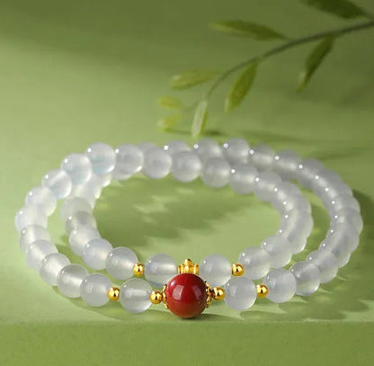 White agate double layer women's bracelet with 6mm geometrical beads and polished finish