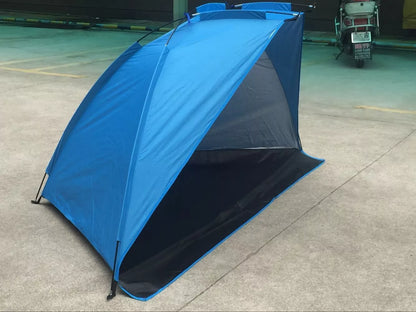 Easy Camping Tent with Outdoor Sun Shade in green, blue, and camouflage colors