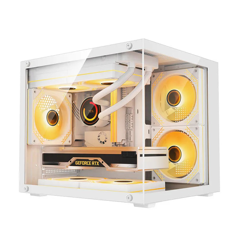 Desktop MATX motherboard chassis with glass side panel in black or white, 39.5cm x 33.5cm x 34cm DIY shell