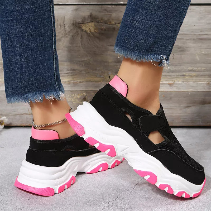 Women's mesh sport shoes with Velcro closure and round toe in various colors