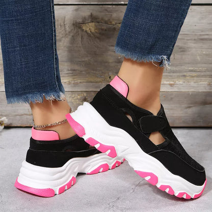 Women's mesh sport shoes with Velcro closure and round toe in various colors