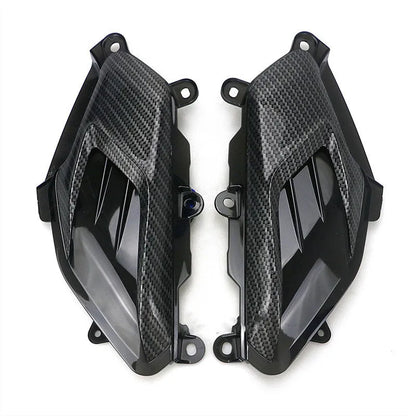 NMAX155 side lamp with LED carbon fibre decoration showing blue light option and ABS construction