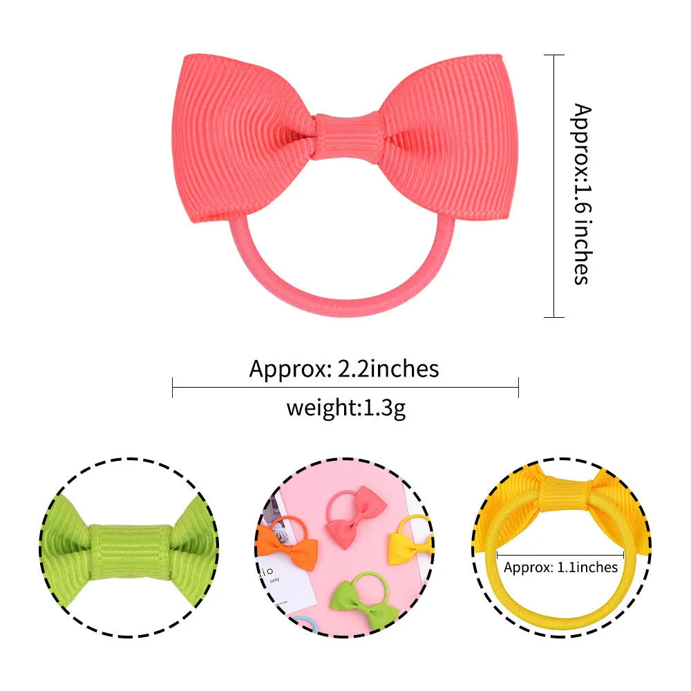 Multi-coloured assortment of 80 baby hair ties with grosgrain ribbon bows for infants and toddlers.