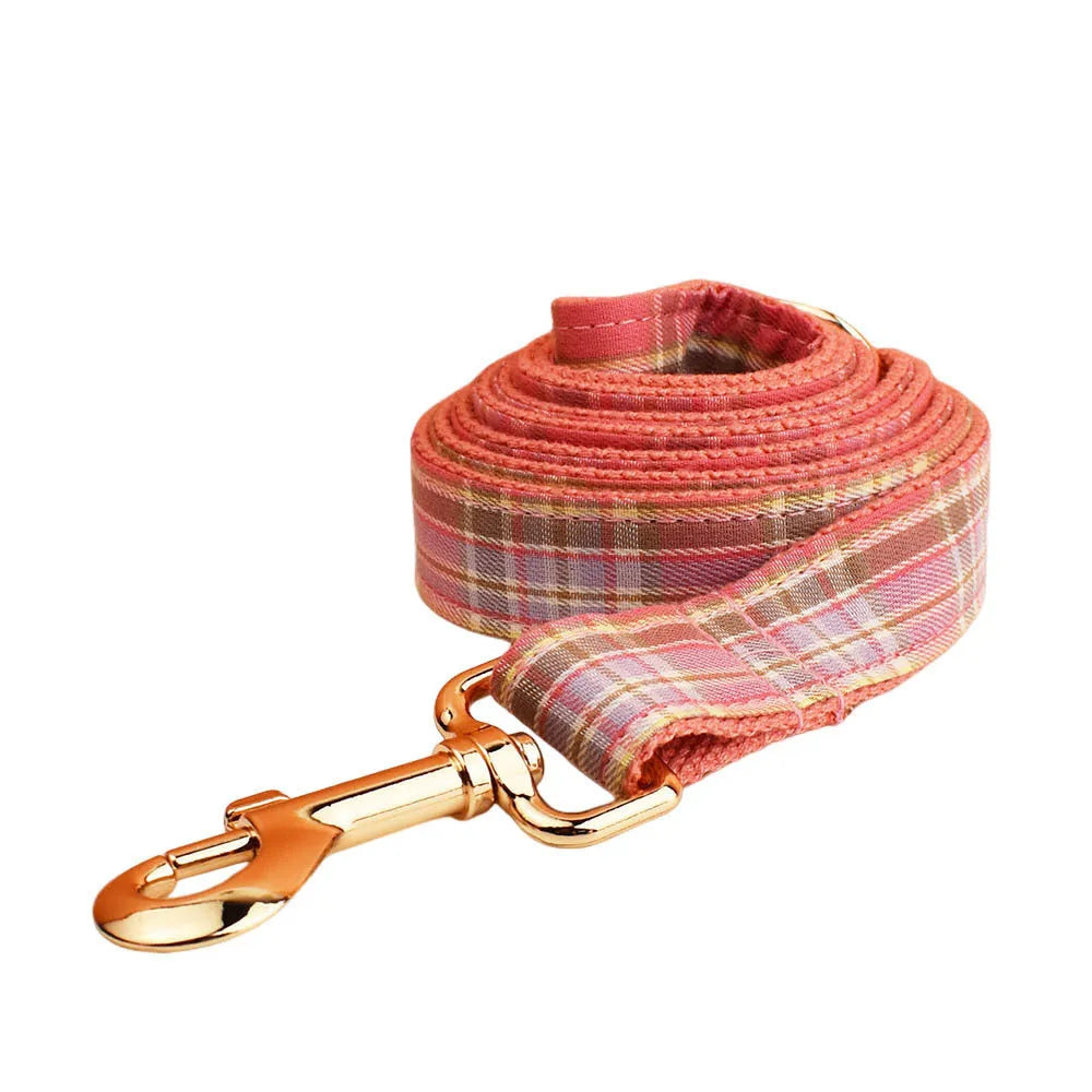 Plaid cloth dog collar and leash set with bow and vest for special occasions