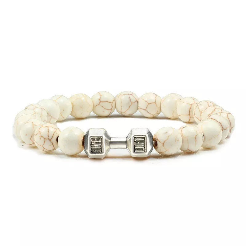 Turquoise Energy Gun Black Electroplated Alloy Barbell Bracelet with 8MM beads