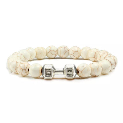 Turquoise Energy Gun Black Electroplated Alloy Barbell Bracelet with 8MM beads