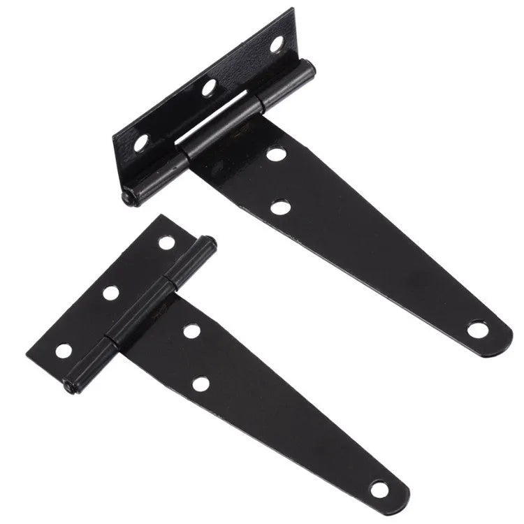 Fixed light T-shaped iron hinge for wooden doors showing straight arm curvature and built-in installation design