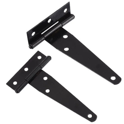 Fixed light T-shaped iron hinge for wooden doors showing straight arm curvature and built-in installation design
