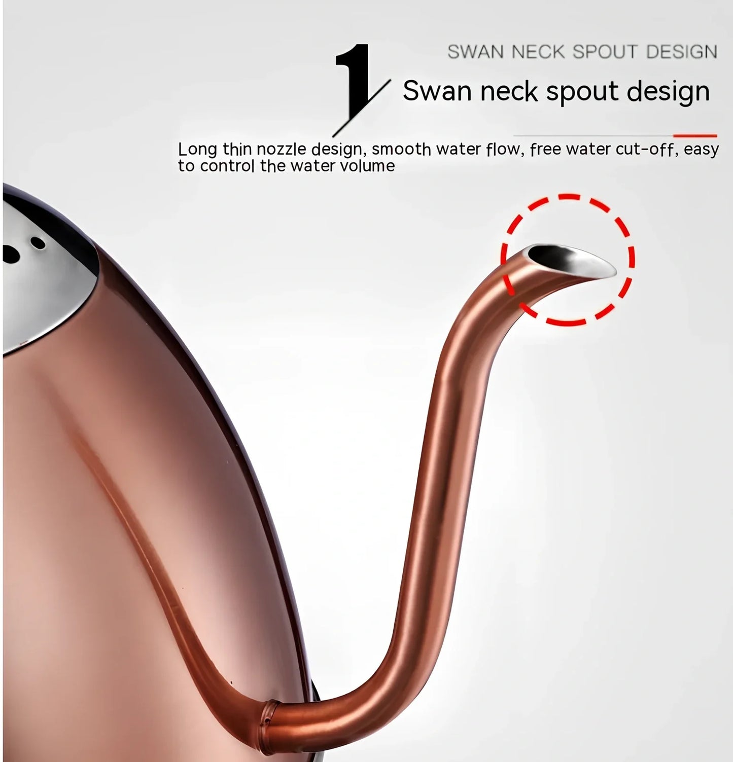 Full-automatic stainless steel kettle with touch control in gold colour showing 1L capacity markings