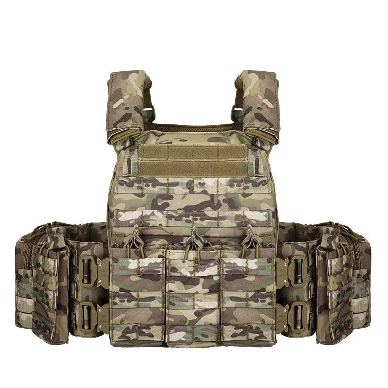 Polyester men's camouflage tactical vest for outdoor training and shooting sports in army green colour