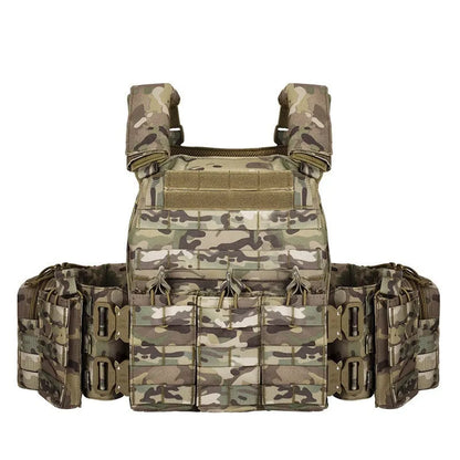 Polyester men's camouflage tactical vest for outdoor training and shooting sports in army green colour