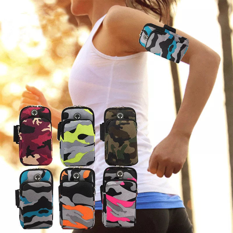 Camouflage water repellent wrist bag for running with adjustable strap