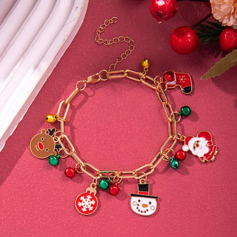 Festive Christmas Metal Chain Bracelet with Santa Claus and snowflake designs
