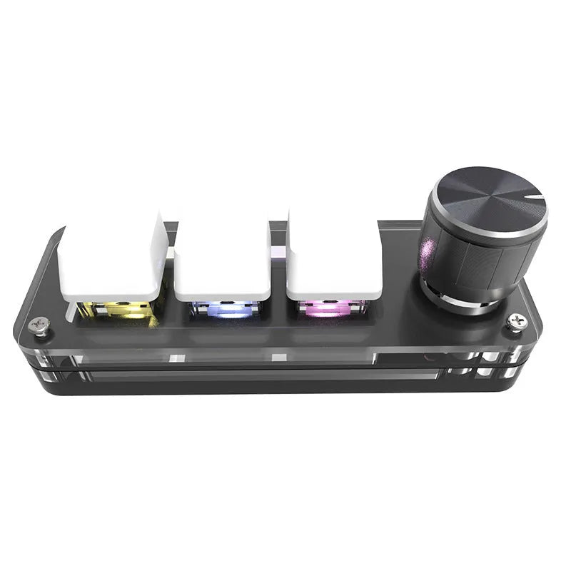 Custom mini keyboard with RGB backlight for copy paste functions, black ABS plastic construction
