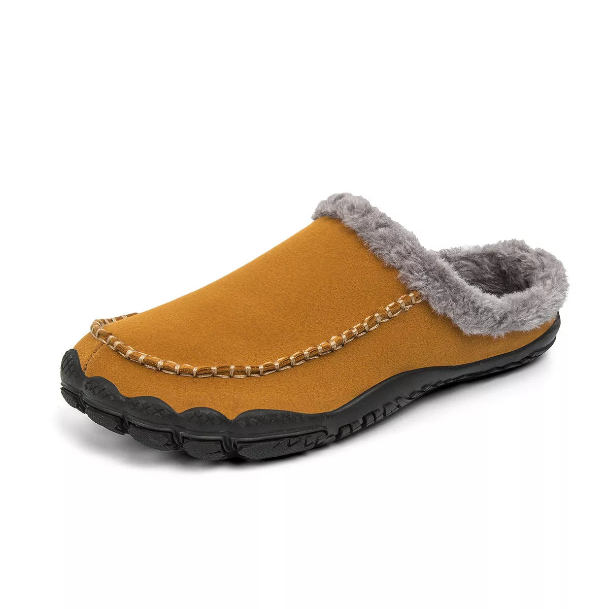 Men's winter slippers with anti-slip rubber outsole and fluffy plush lining in various colors