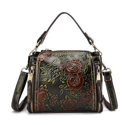 Genuine leather women's shoulder bag in vertical square shape with multiple interior pockets