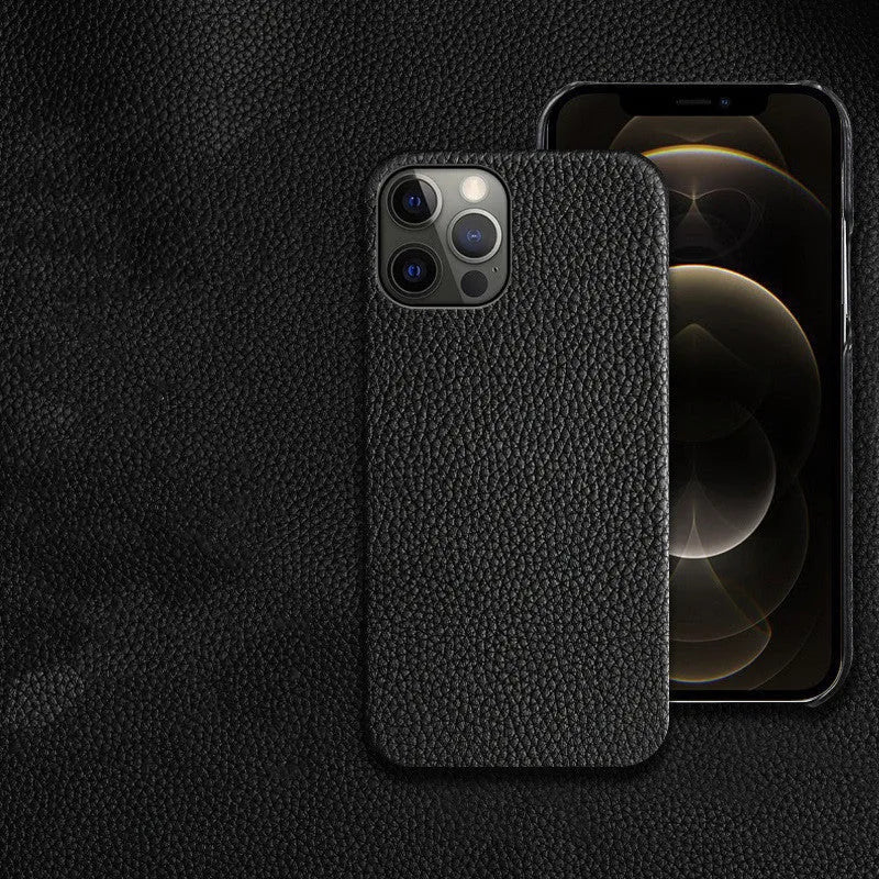 Genuine leather protective mobile phone case for Apple iPhone in multiple colours, showing half-line break design.