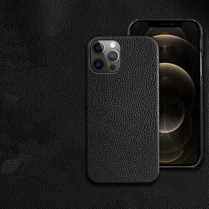 Genuine leather protective mobile phone case for Apple iPhone in multiple colours, showing half-line break design.
