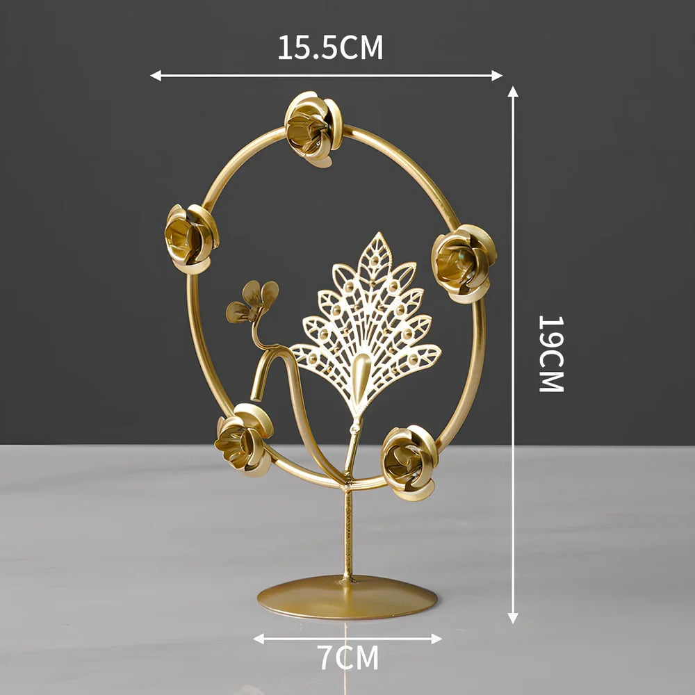 Nordic geometric wrought iron ornament with copper finish measuring 15x20cm