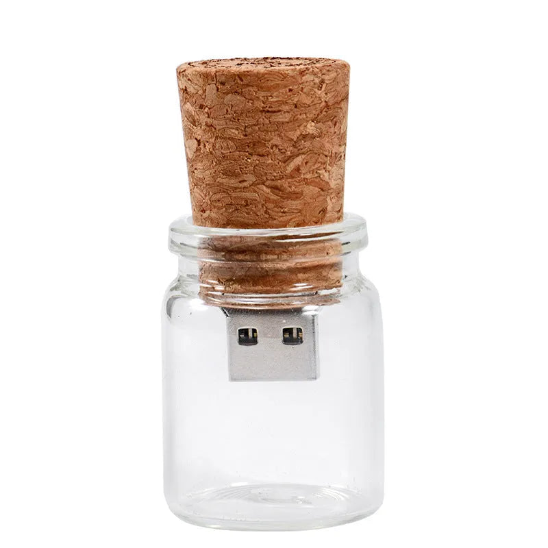 Chocolate brown wooden USB flash drive with personalised lettering and drift bottle storage design