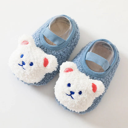 Baby floor socks with cartoon patterns, silicone non-slip dots on soles, in KN2200 blue colour