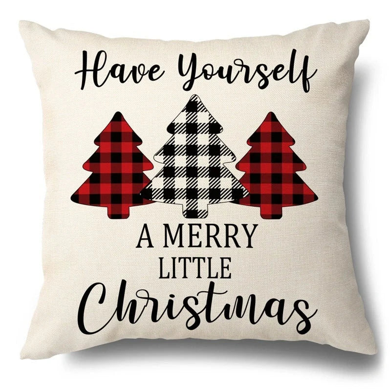 Christmas Flax Elk Pillowcase with hidden zipper and festive design
