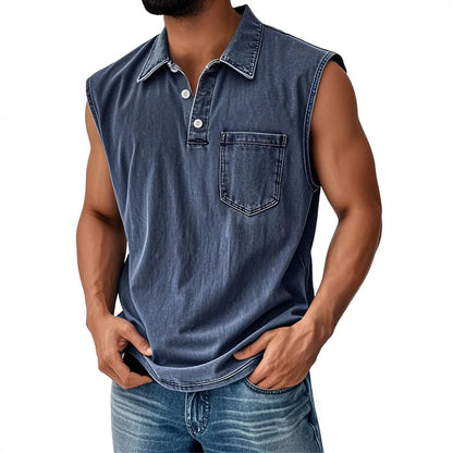 Men's loose fit short-sleeve polo shirt with 3D digital print and button front.