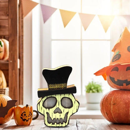 Plywood wooden pumpkin lamp ornament in JM01442 style, 15-20 cm tall Halloween decor with carved details