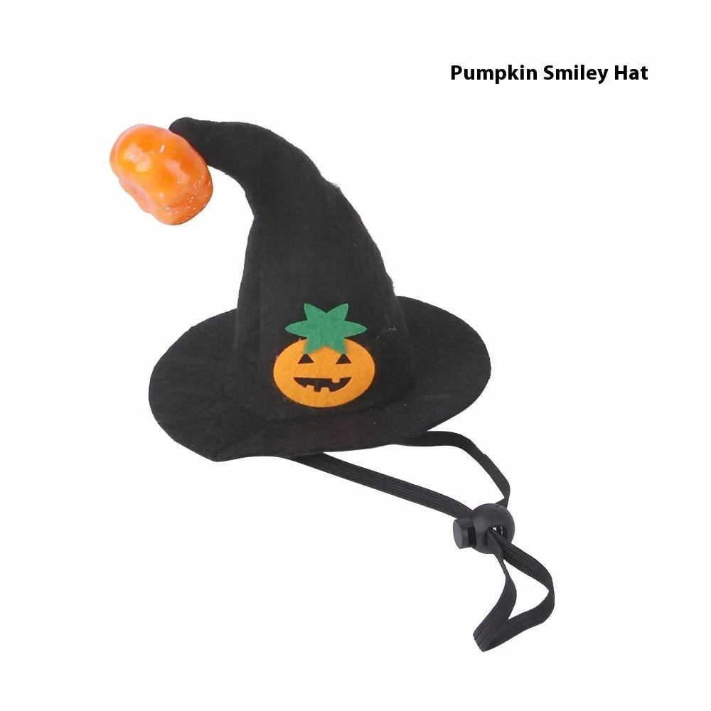 Halloween pumpkin design cloth hat for cats with embossed decorative details