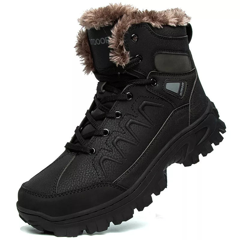 Men's plus size warm high top outdoor cotton shoes in black and dark brown