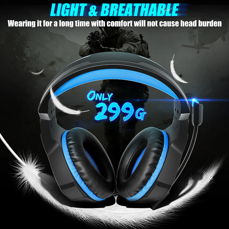 Luminous Gaming Headset with Microphone and USB+3.5mm Connection 50mm Horn Drivers LED Lighting Over-Ear Gaming Headsets in Black Blue, Black Red, or Black White Colour Options